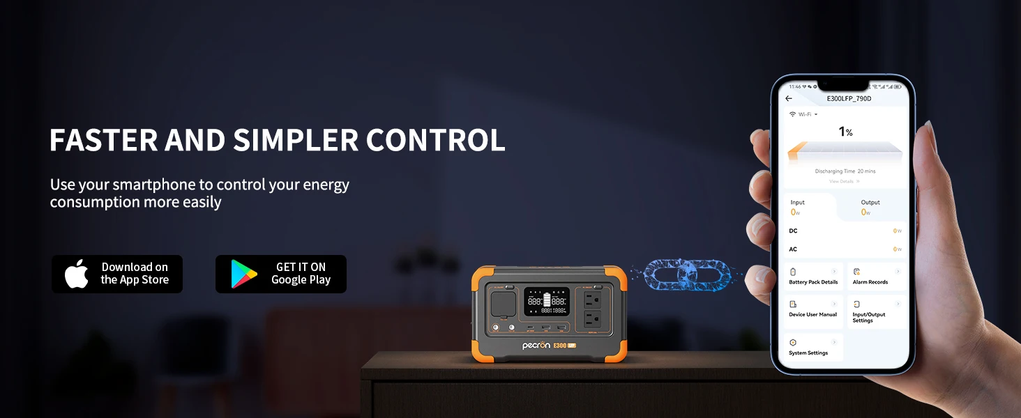 Pecron E300LFP Portable Power Station with 100W Portable Solar Panel(Included) Pure Sine Wave 288Wh 600W Solar Generator Camping