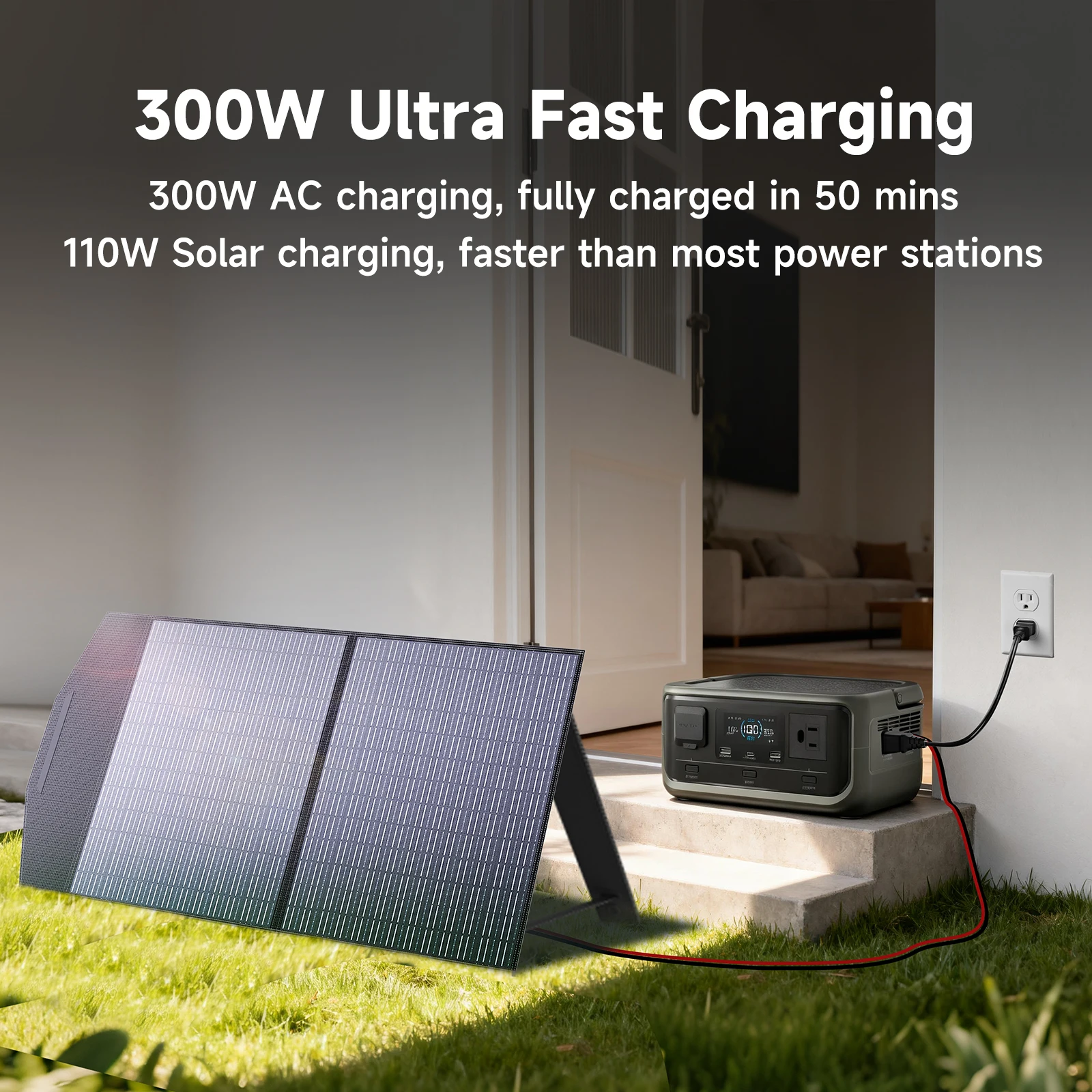 ALLPOWERS VOLIX P300 Solar Generator 256Wh Portable Power Station & SE100 100W Monocrystalline Solar Panel for Camping RV home