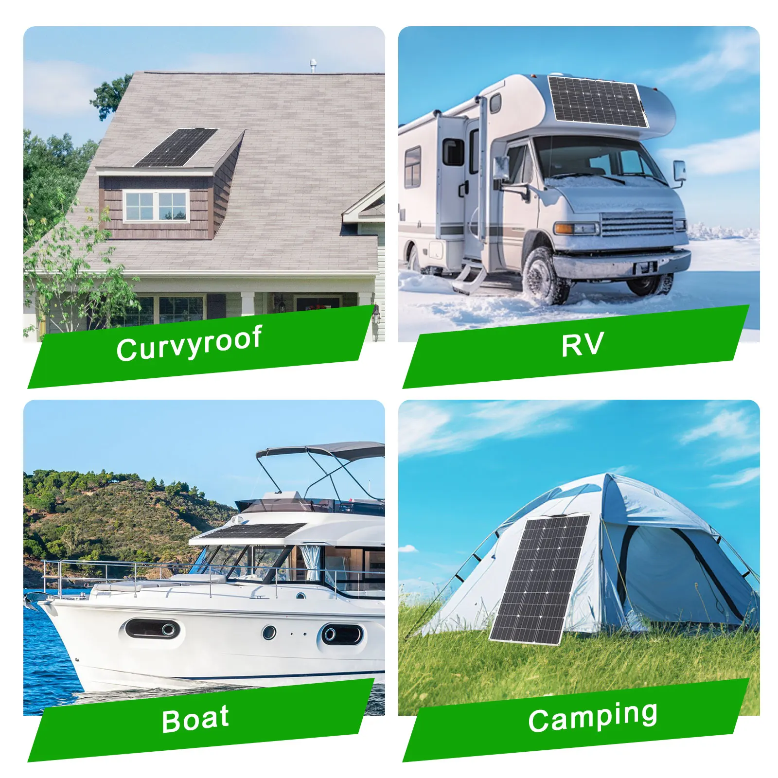 12V Flexible Solar Panel Kit 100W 200W Monocrystalline Waterproof with Controller for RV Camping Outdoor