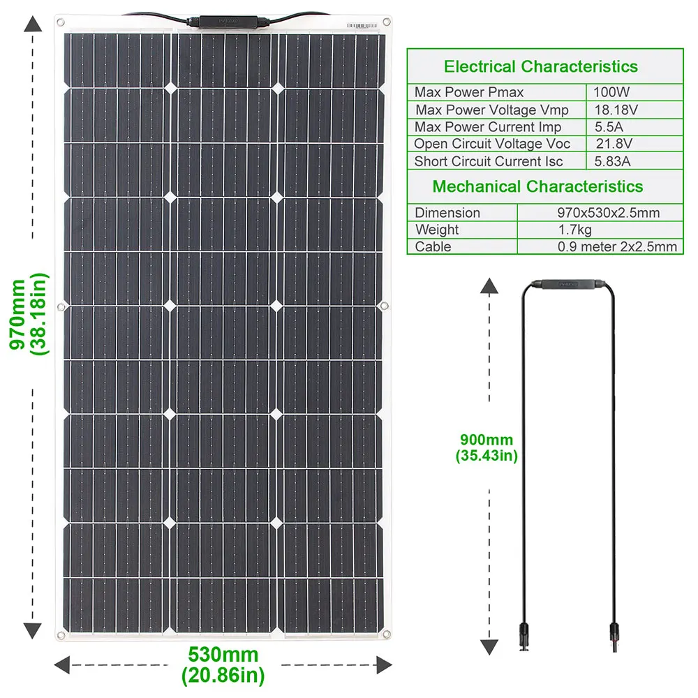 12V Flexible Solar Panel Kit 100W 200W Monocrystalline Waterproof with Controller for RV Camping Outdoor