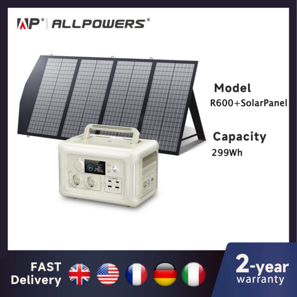 ALLPOWERS R600 Estación de Energía Portátil con Panel Solar Portátil (opcional), generador solar para exteriores de 299Wh con onda sinusoidal pura, ideal para camping y con función UPS