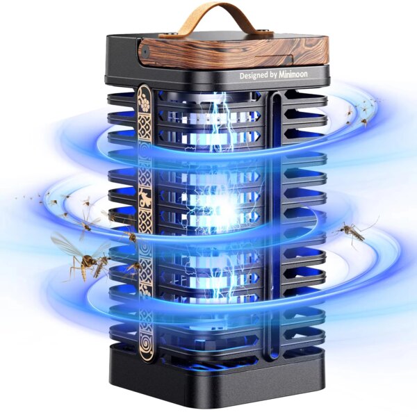 Minimoon Lámpara Mata Insectos para Exteriores, exterminador de mosquitos de alto voltaje de 4200V y 15W, trampa eléctrica para moscas y mosquitos, ideal para hogar, patio y jardín.