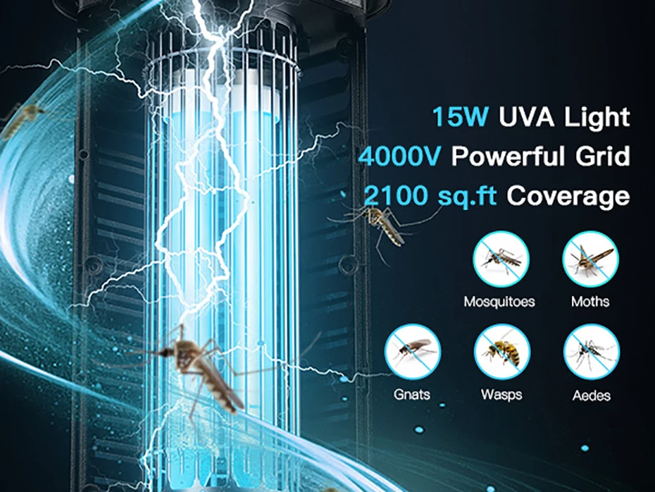 Bug Zapper Outdoor 4000V Powerful Electric Mosquito Zapper 15w Fly Trap Outdoor, IPX4 Fly Zapper for Indoor Yard Backyard Patio