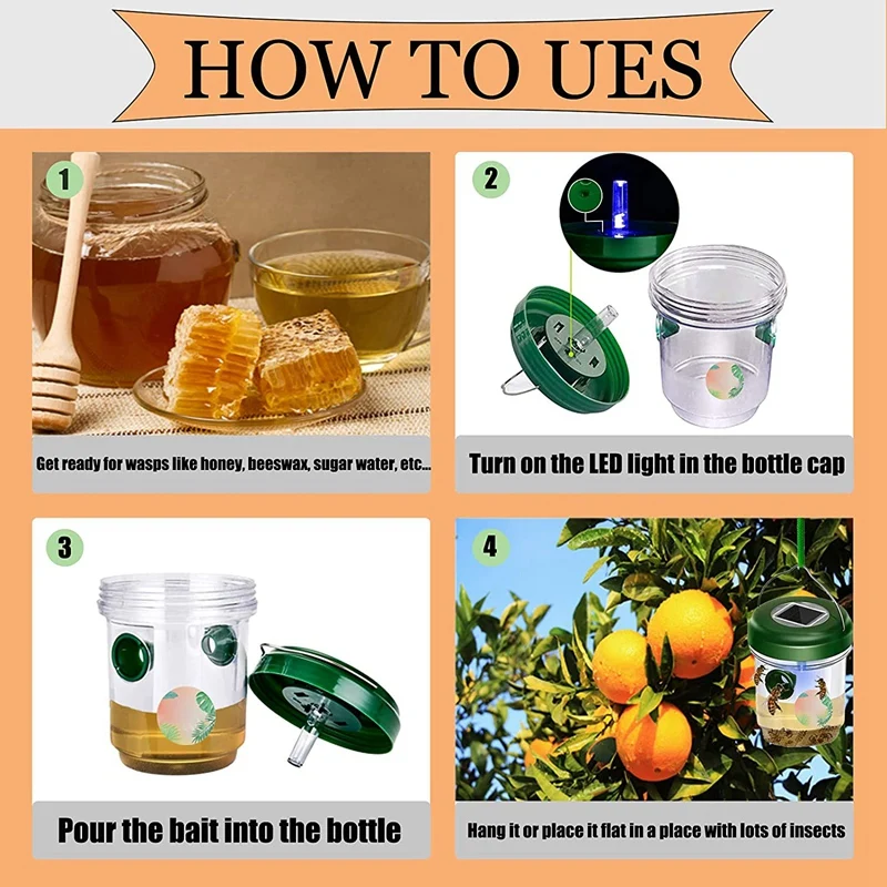 2 Pack Solar Wasp Trap Outdoor Hanging,Wasp Cather Hanging With Light For Yellow Jackets,Hornets,Bee,Wasp Traps1pcs2026