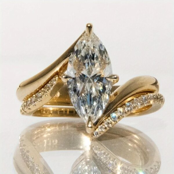 Set de boda y compromiso de moissanita marquesa 3CT (2 piezas), anillos apilables de plata de ley S925 (925), joyería fina ideal para boda y aniversario.