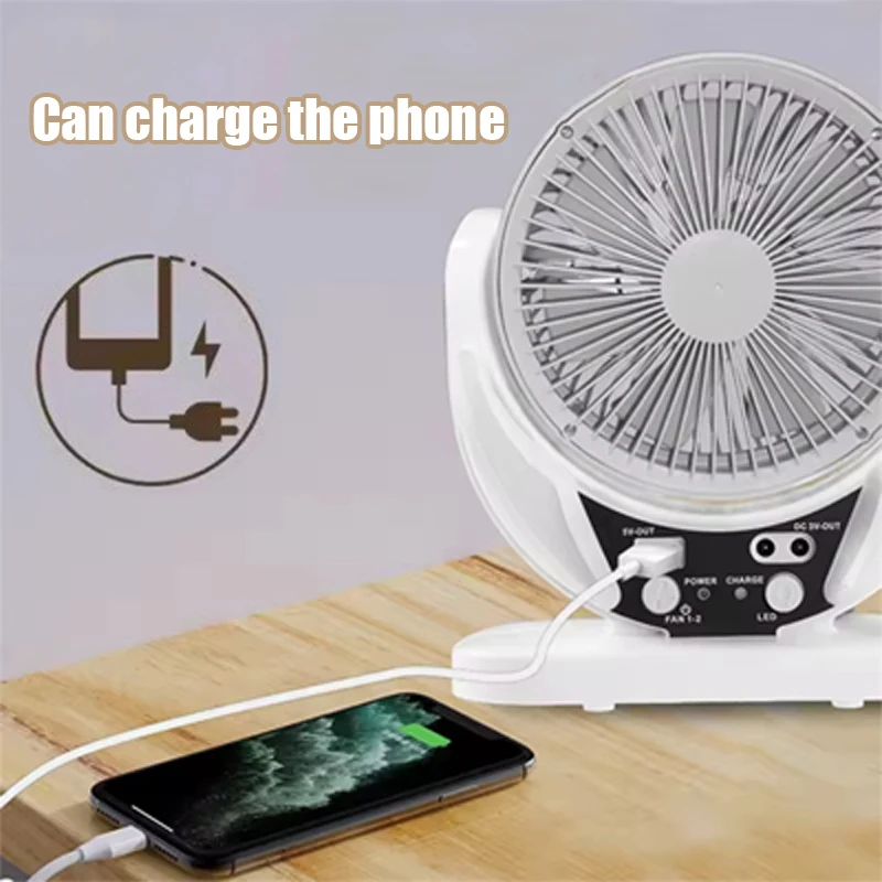 Solar-powered multifunctional fan, LED emergency light bulb, USB charging, night light function, can charge mobile phones