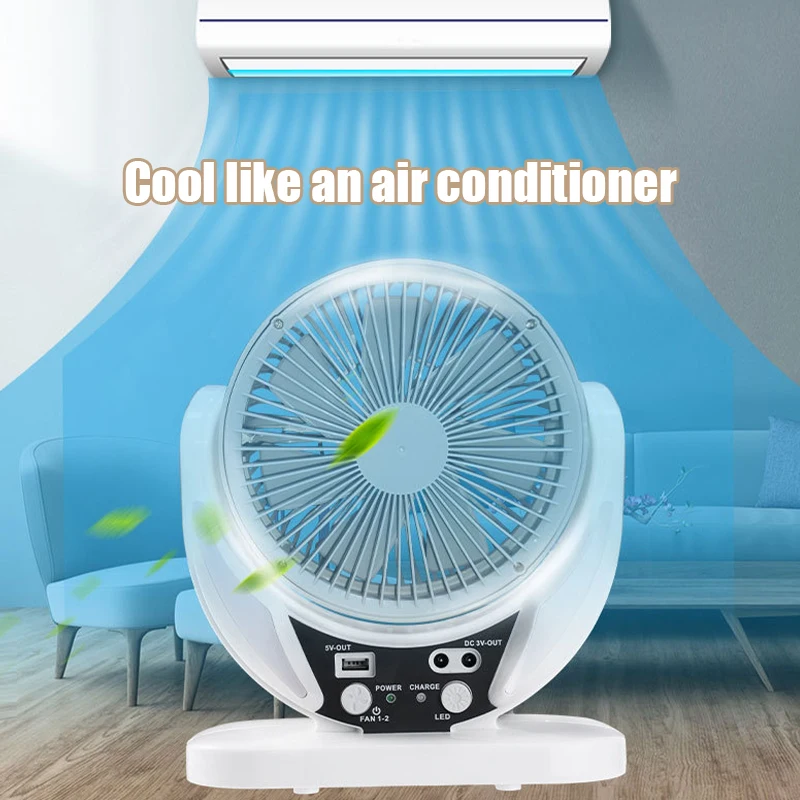 Solar-powered multifunctional fan, LED emergency light bulb, USB charging, night light function, can charge mobile phones